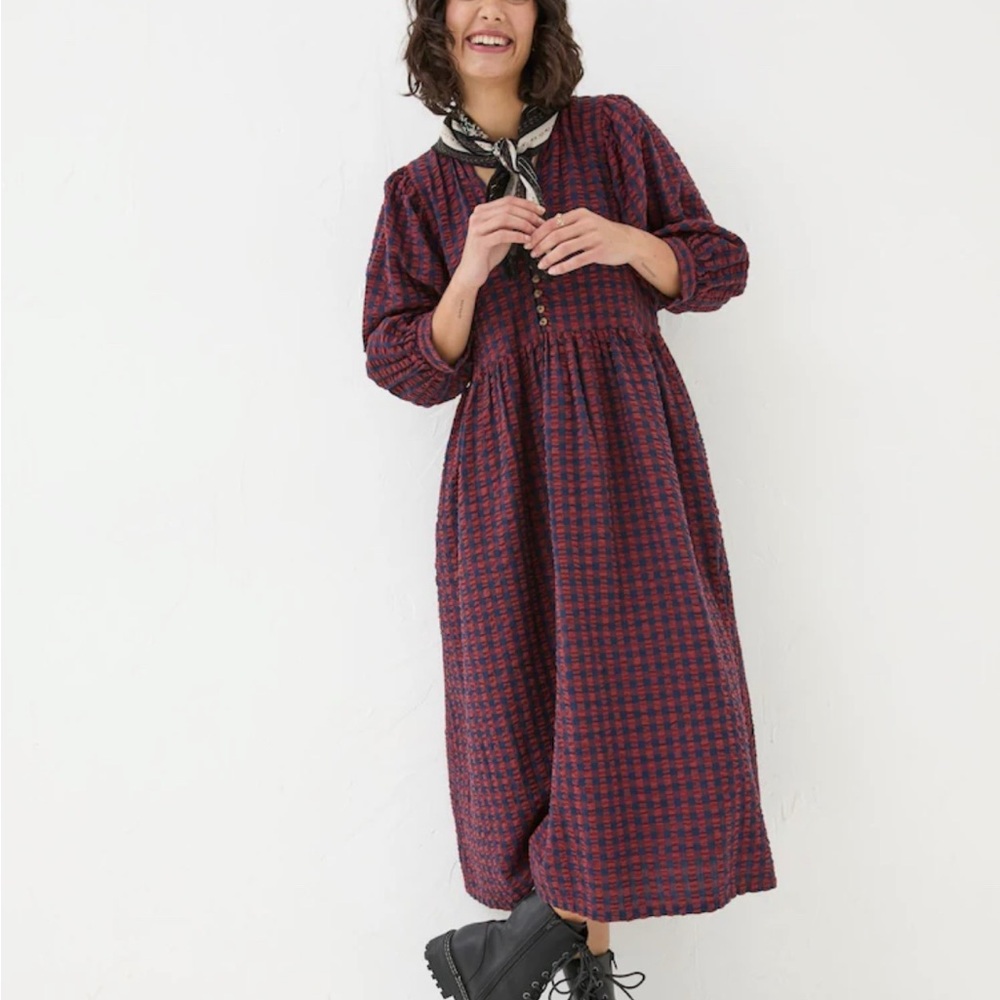 Fat Face Dress in Red and Navy Gingham NWT